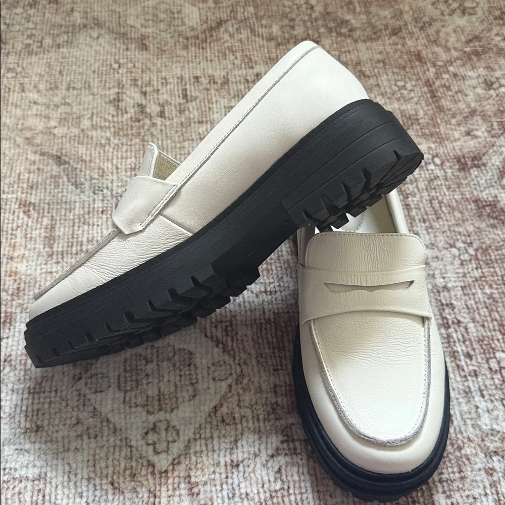 Quince Italian Leather Lug Sole Loafers Chunky Lug Sole Bone White Women US 8 - Picture 5 of 7